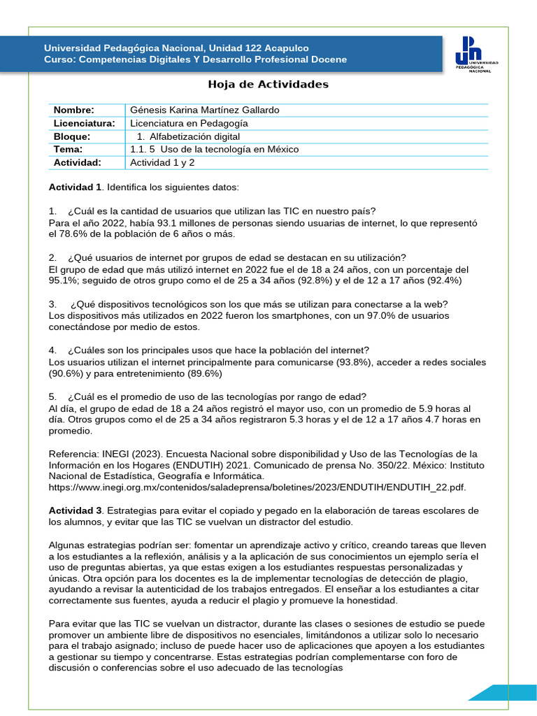 1.1.5 Actividades 1 y 3 | PDF | Tecnología de información y ...