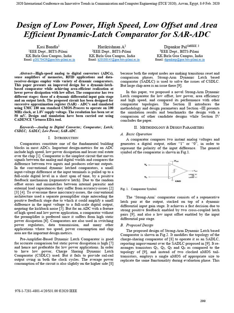 Design of Low Power High Speed Low Offset and Area Efficient Dynamic ...