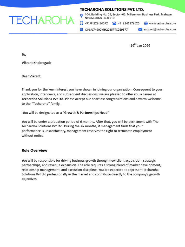 Vikrant Khobragade - Offer Letter - Docx Version 4 | PDF | Employment ...