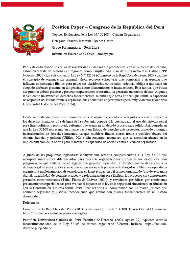 Position Paper | PDF | Perú | Crímenes