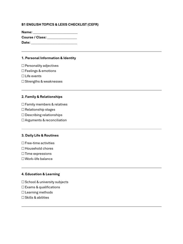 b1 English Topics | PDF