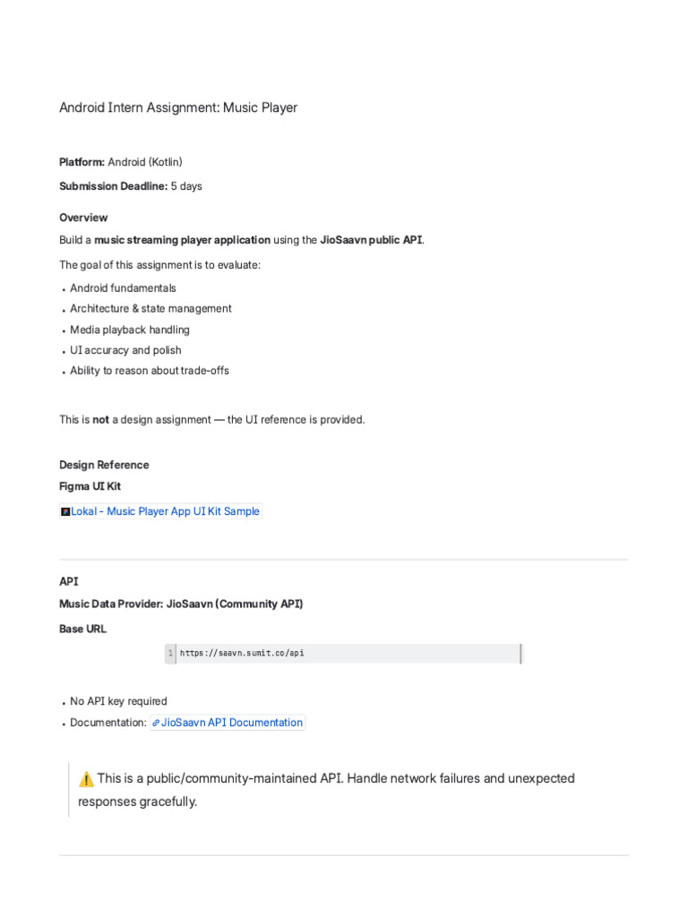 Lokal-Android Intern Assignment - Music Player | PDF | Software ...