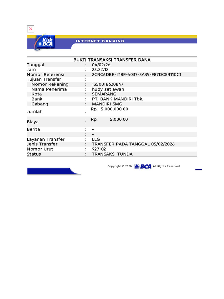 Bukti Transaksi Transfer Dana Bca 2 | PDF