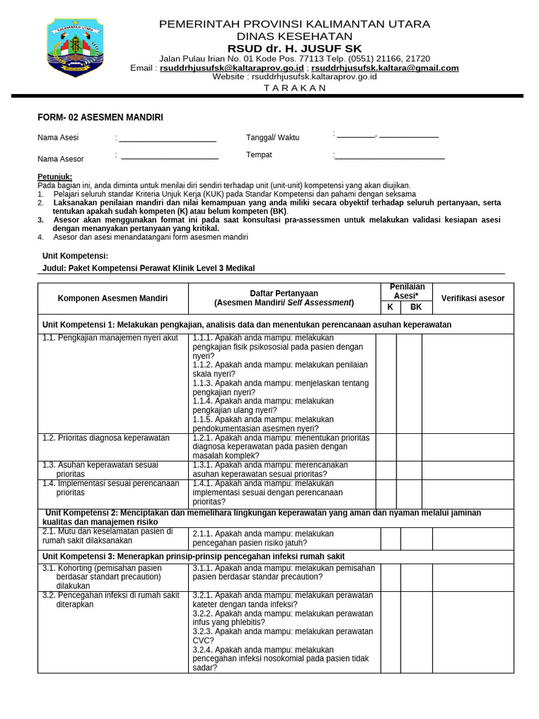 FORM-02 Asesmen Mandiri PK 3 Medikal | PDF