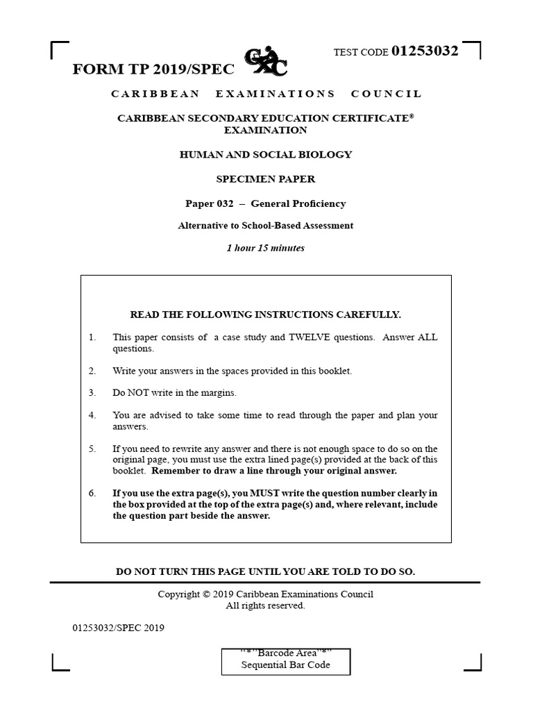 HSB - Paper 3 (Specimen) | PDF | Barcode | Drinking Water