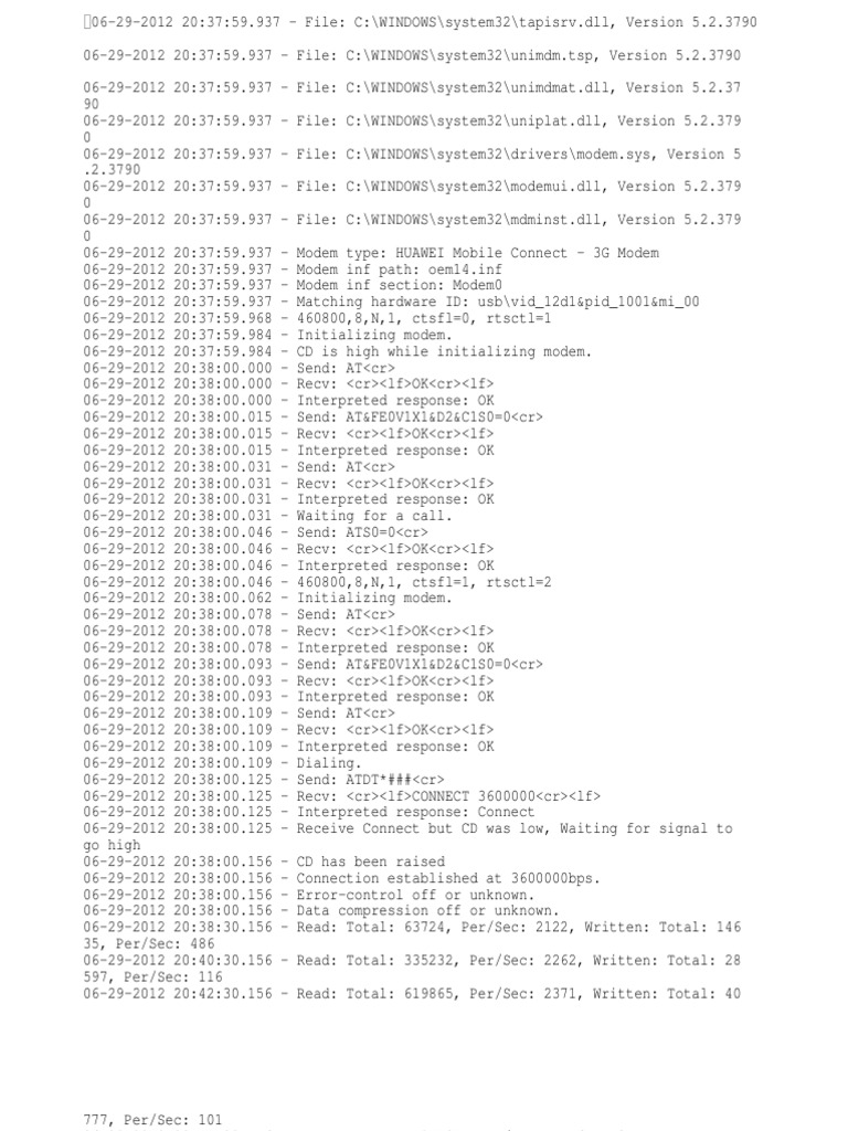 Modem Connection Log Analysis | PDF | Computer Networking | Telephony