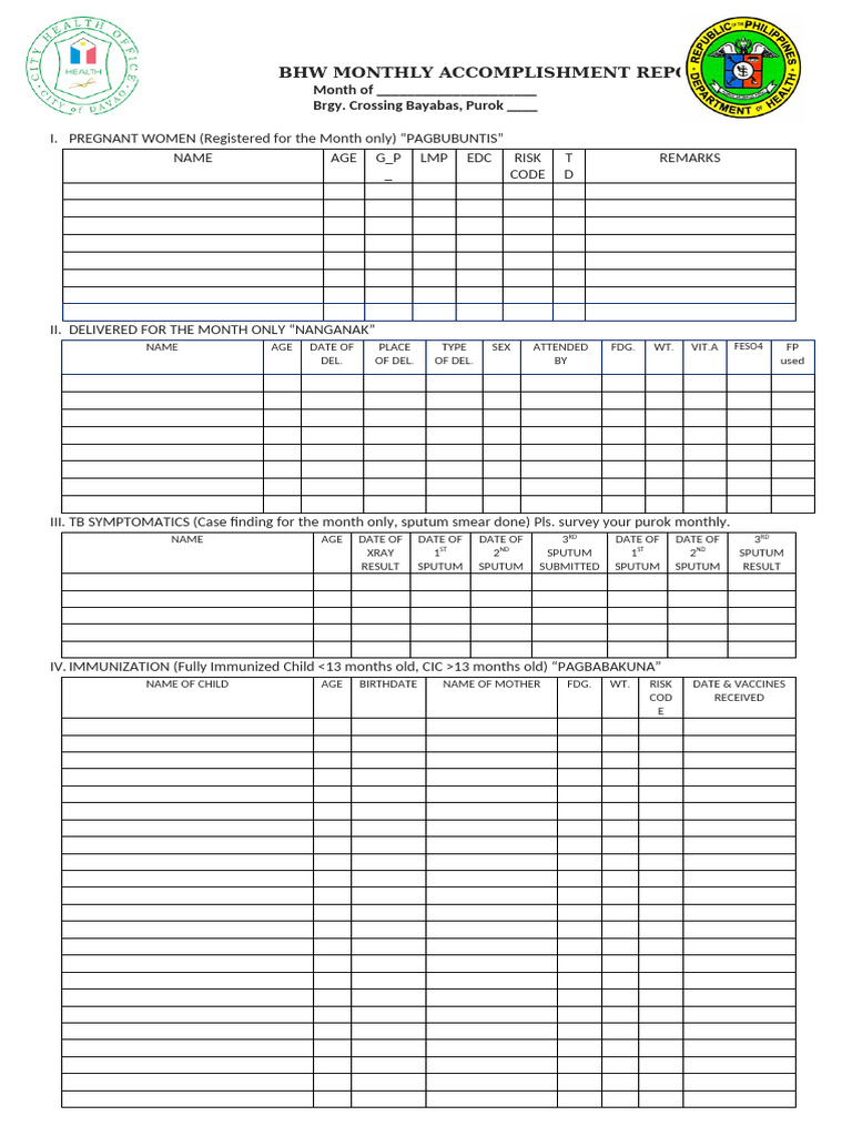 Bhw Monthly Report Form | PDF | Diseases And Disorders | Medicine