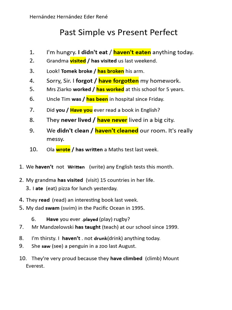 Past Simple Vs Present Perfect: I Didn't Eat Haven't Eaten | PDF