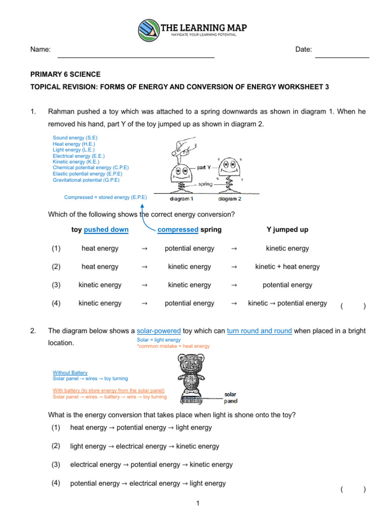 P6 Sci 2. Energy Forms and Uses - Energy and Energy Conversion WS 3 ...