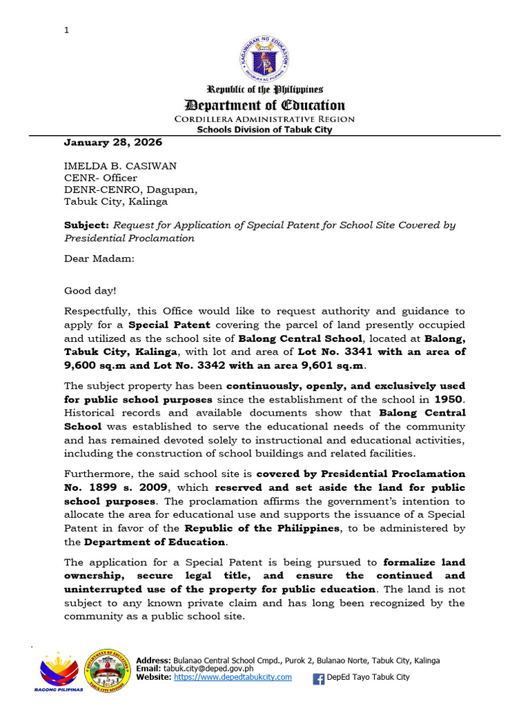 Letter Dar - Sdo Tabuk City January 14, 2026 | PDF | Civil Law (Common ...
