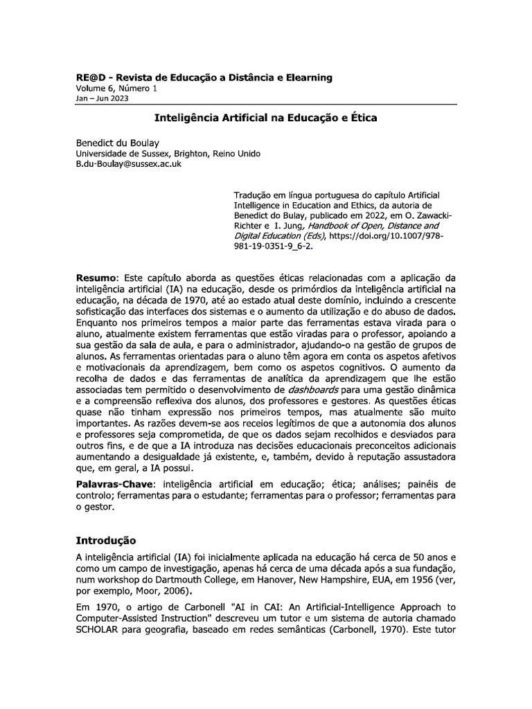 Inteligência Artificial Na Educação e Ética | PDF