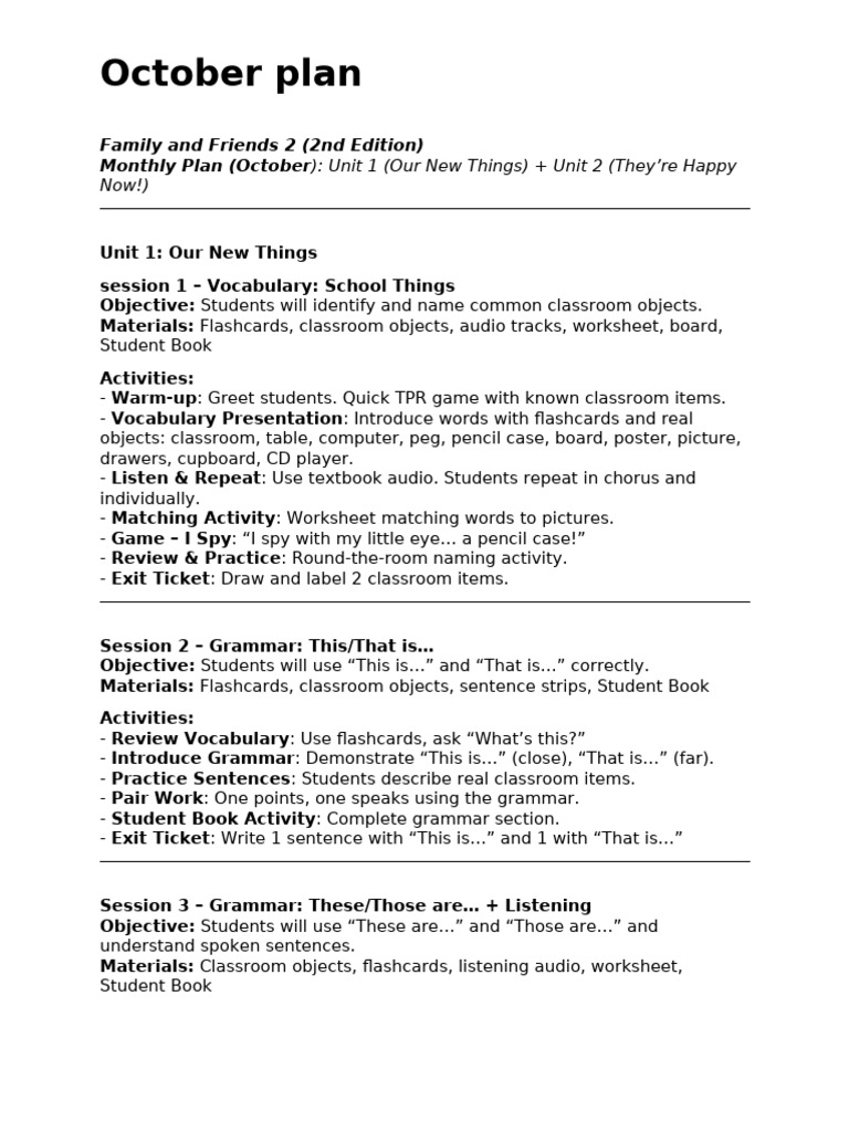 Ff2 Unit1 Unit2 Lesson Plans | PDF | Vocabulary | Linguistics