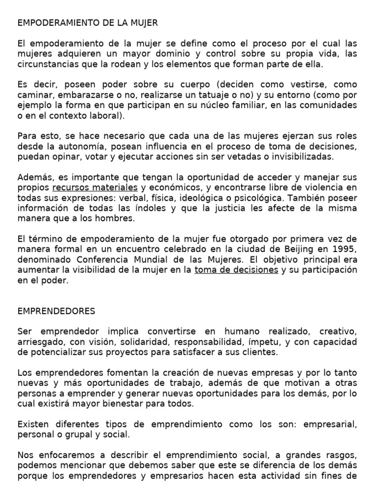 El Empoderamiento de La Mujer Se Define Como El Proceso Por El Cual Las ...