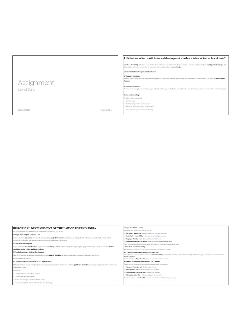 Assignment Tort | PDF | Tort | Common Law