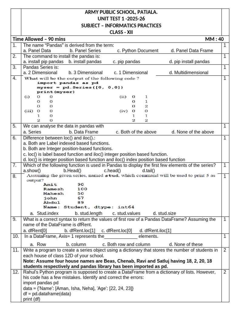 xii ip ut1 25-26 | PDF | Computer Programming | Computer Science