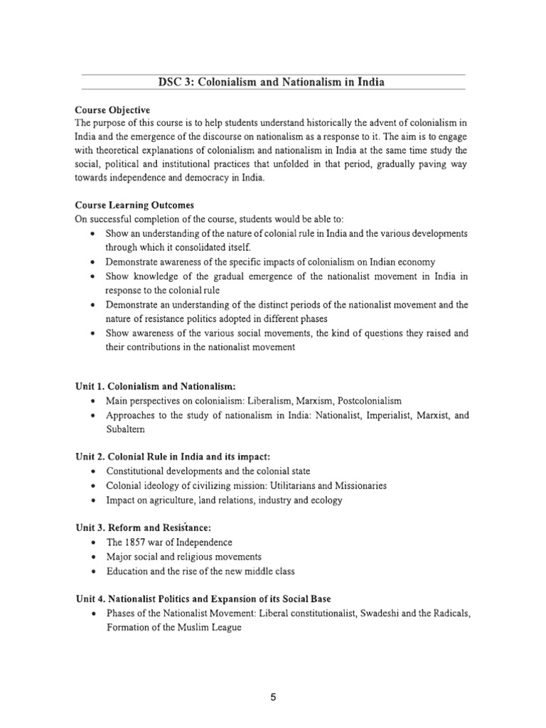 Colonialism and Nationalism in India DSC 3 1 | PDF