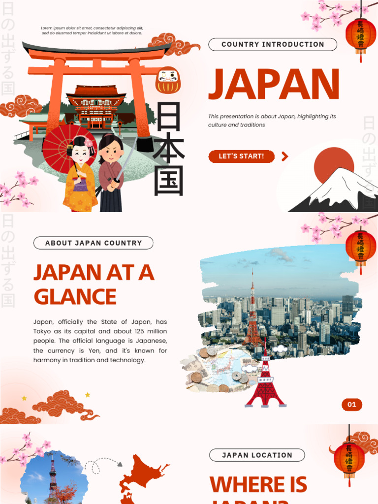 Red and White Illustrated Japan Country Introduction Presentation | PDF ...