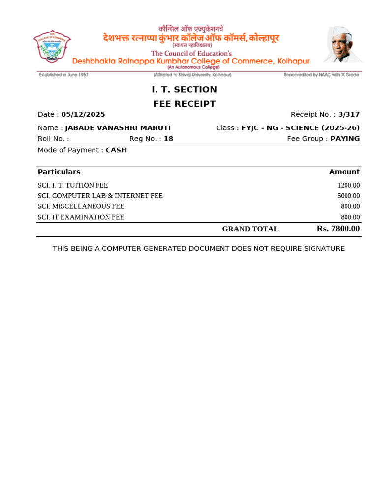 Fee Receipt | PDF