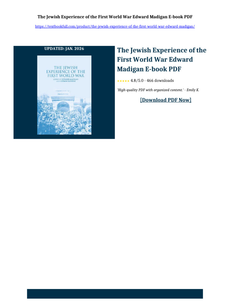 The Jewish Experience of the First World War Edward Madigan eBook ...