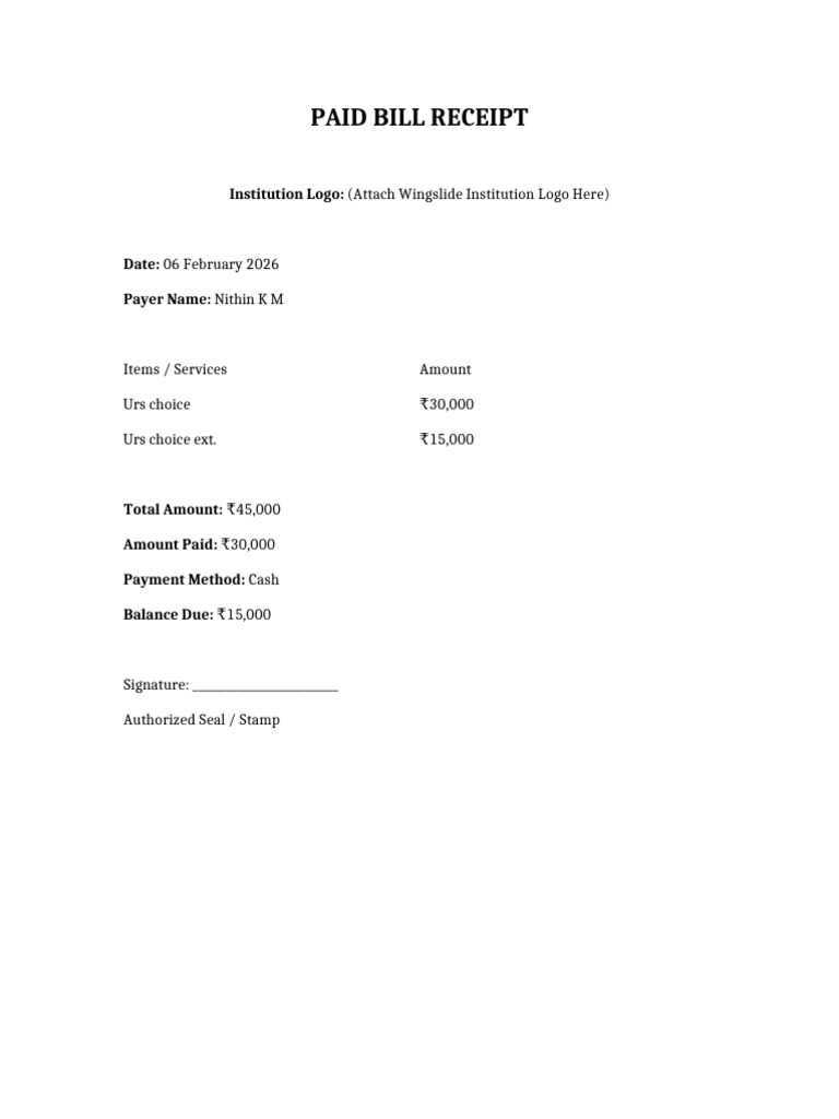 Paid Bill Receipt Nithin KM-1 | PDF