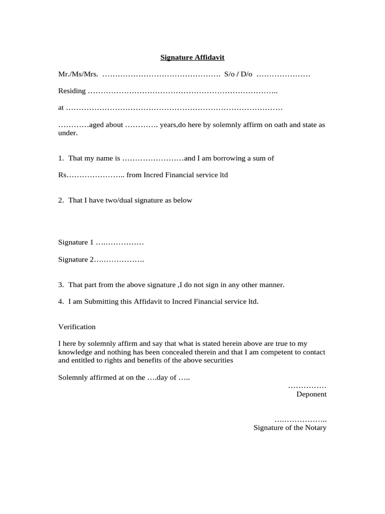 Signature Affidavit | PDF
