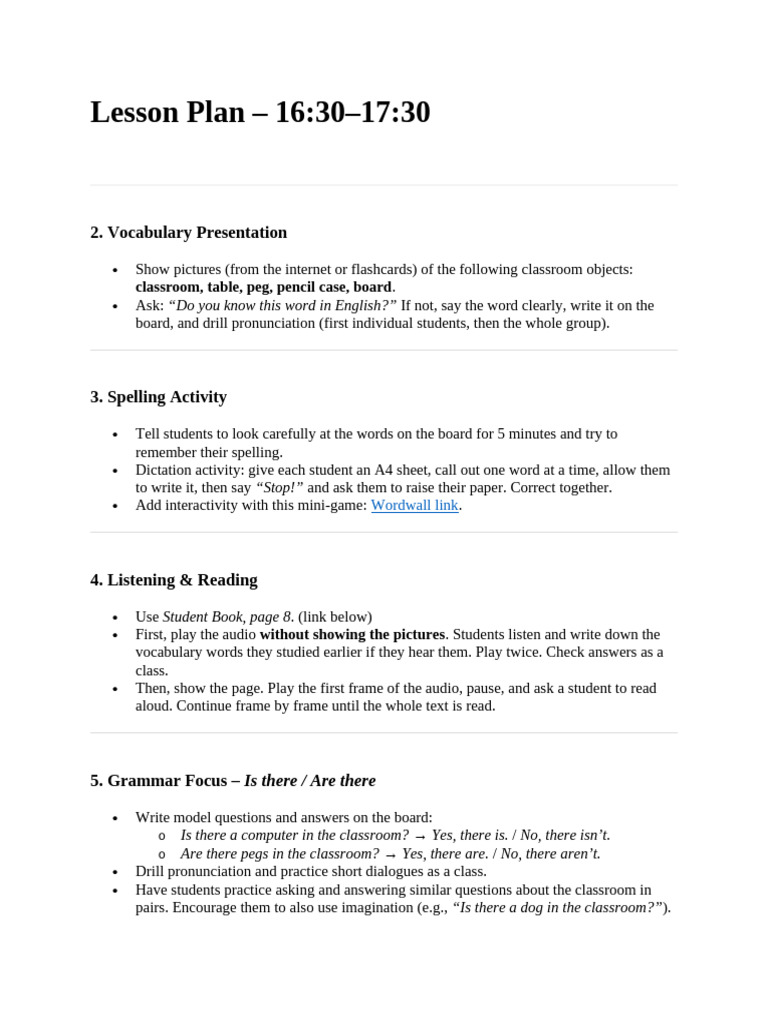 Lesson Plan 16 30-17-30 | PDF | Vocabulary | Learning