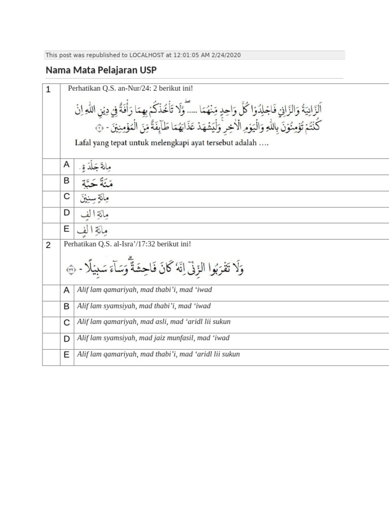 Format Soal PAS | PDF