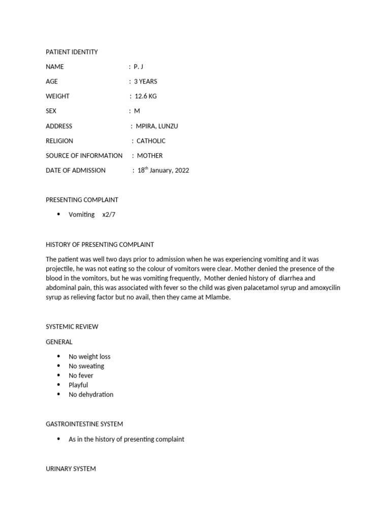 HX Sample (Peads Case Presentation 1) | PDF | Childbirth | Medical ...