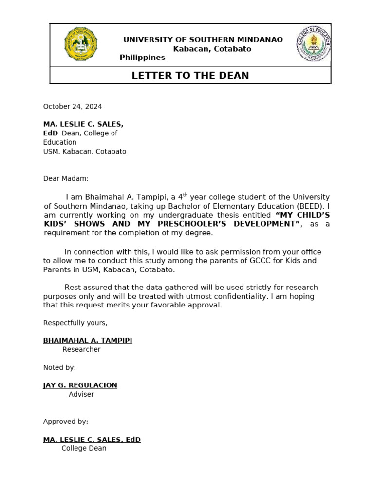 Letter To Dean | PDF