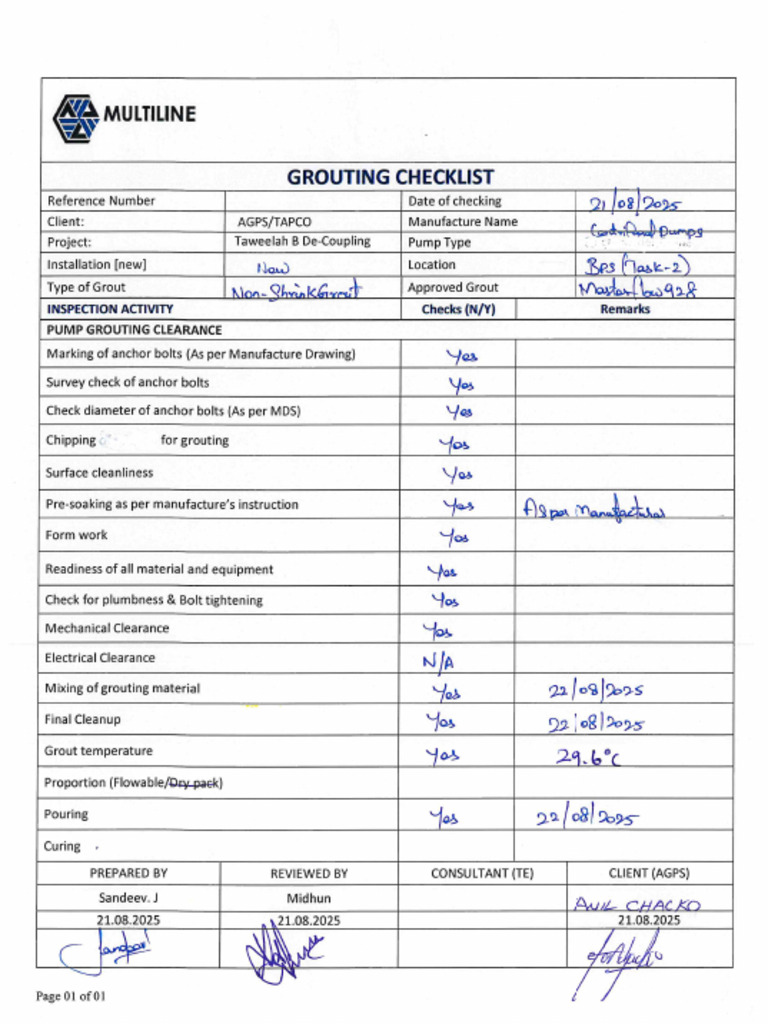 Grouting Check List | PDF