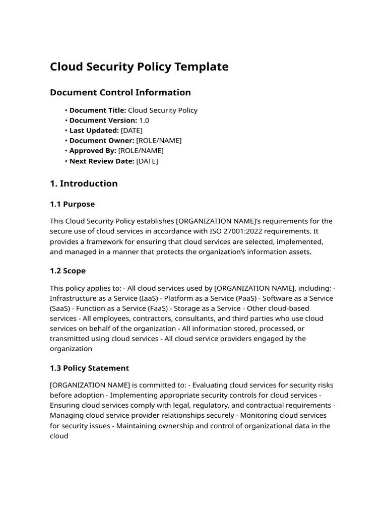 Cloud Security Policy | PDF | Cloud Computing | Security