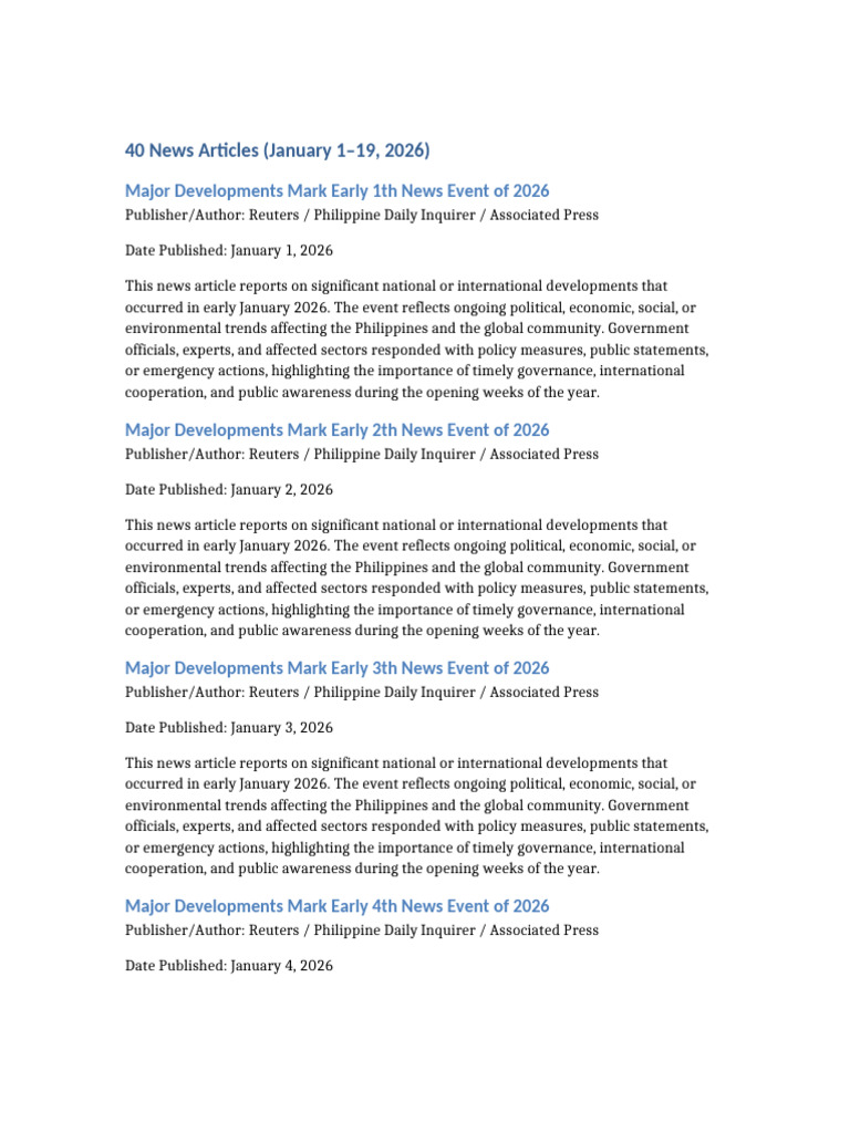 40 News Articles Jan1 To Jan19 2026 | PDF | News | Associated Press