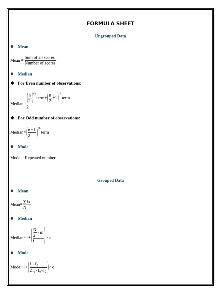 Maths Final Formula Sheet.docx 1 New | PDF | Variance | Coefficient Of ...