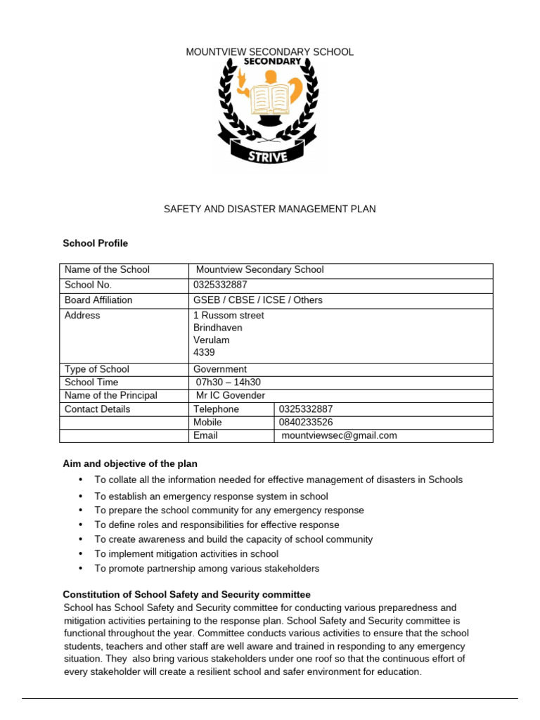 School Disaster MGT Plan - Eng | PDF | Emergency | Emergency Management