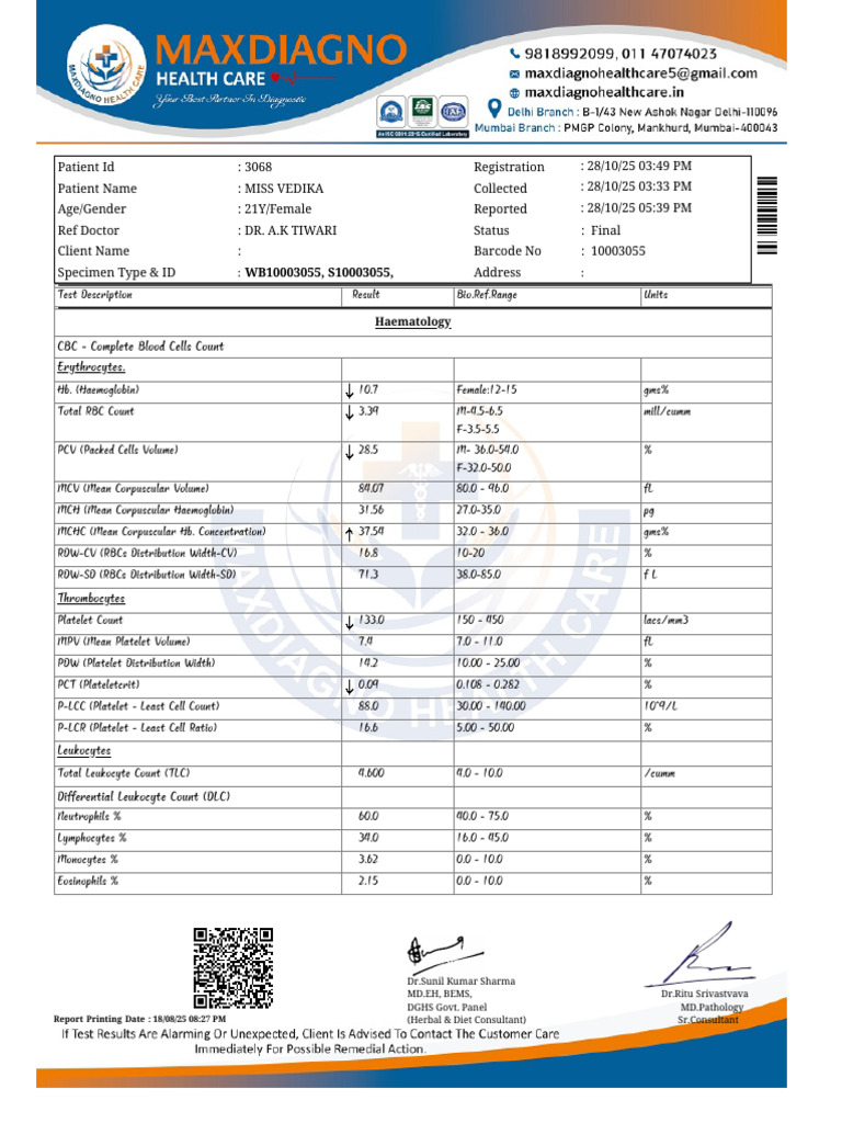 Test Report - Pathology Lab ERP | PDF | Malaria | Plasmodium Falciparum
