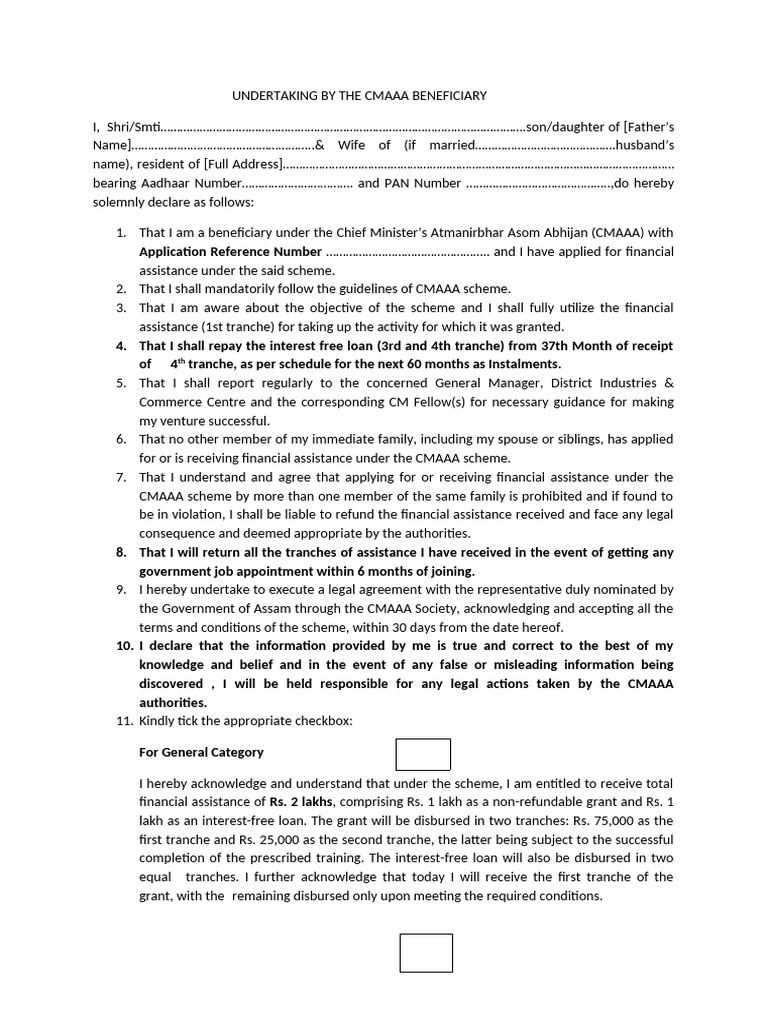 Undertaking by The Cmaaa Beneficiary | PDF