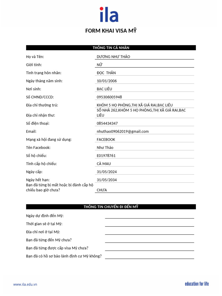 Mỹ - form Khai Visa Du Học | PDF