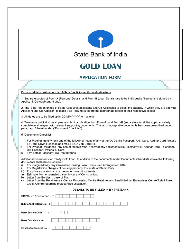 Gold Loan Application English 1 | PDF | Identity Document | Banks