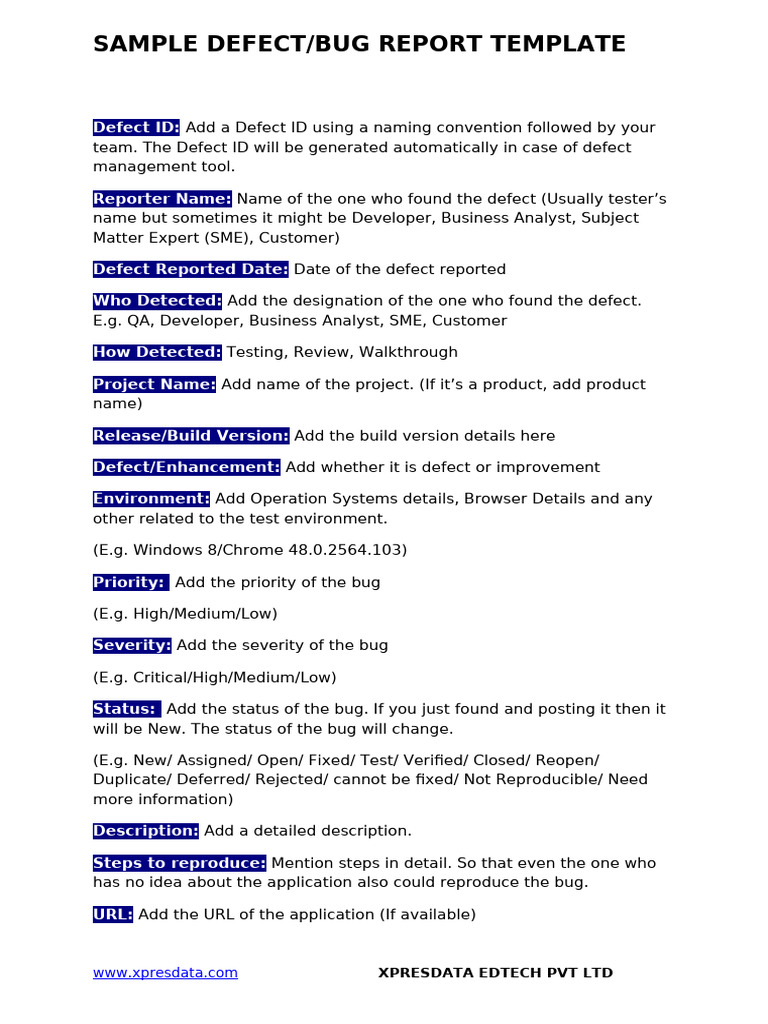 Sample Bug Report Template | PDF