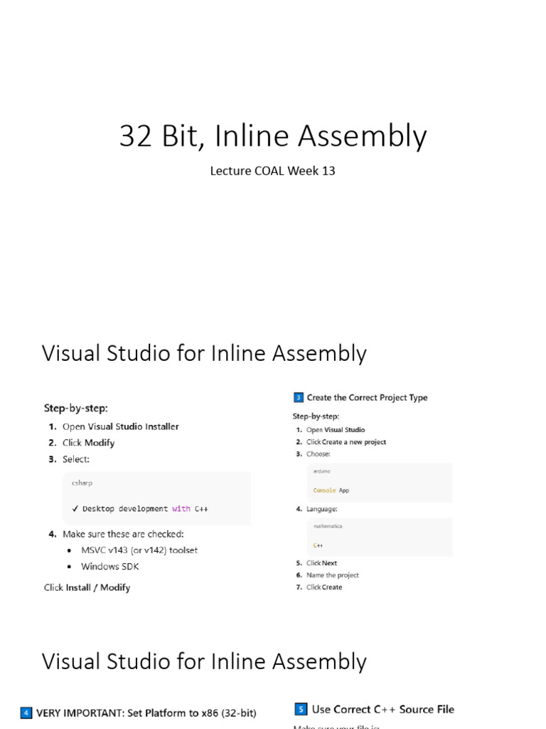 Lecture Week13 Inline Assembly Language | PDF