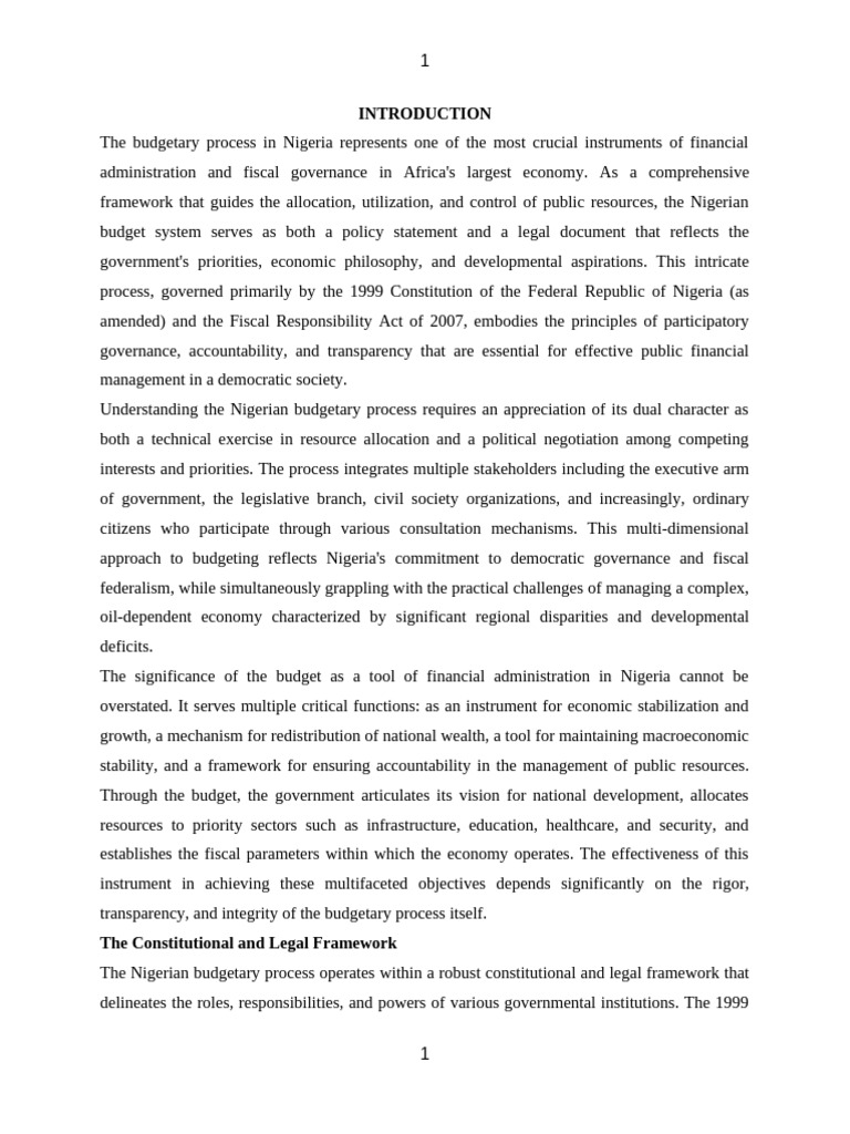 Nigeria Budgetary Process | PDF | Budget | Governance