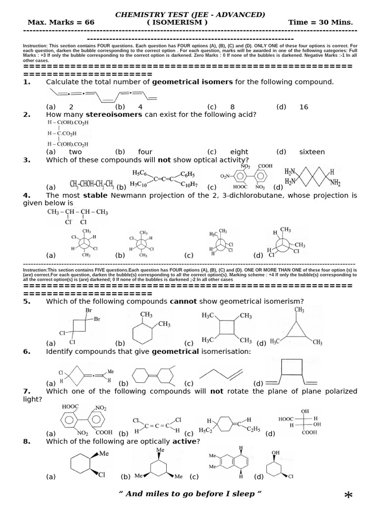 2017 01 14 ChemTest Advanced-Isomerism | PDF | Isomer | Organic Chemistry