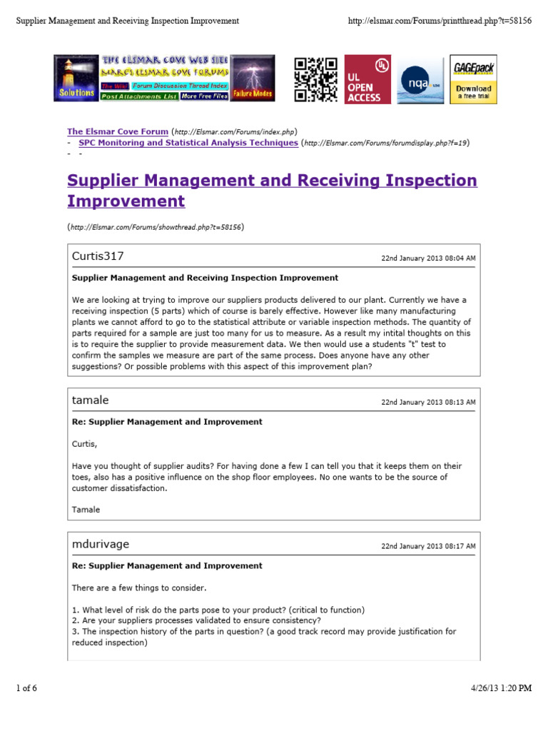 Supplier Management and Receiving Inspection Improvement | PDF ...
