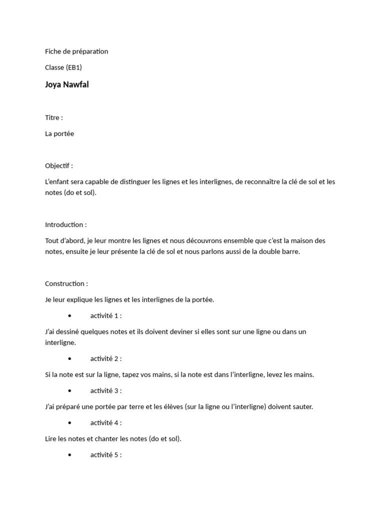Fiche de Préparation Eb1 | PDF