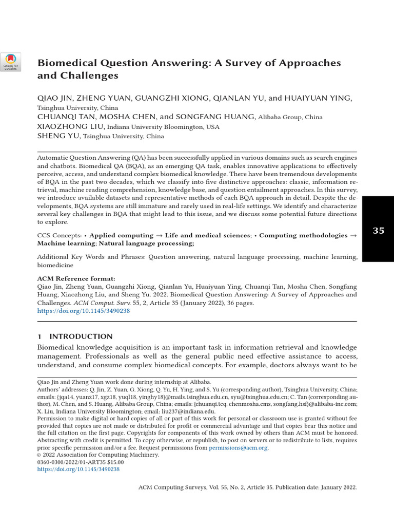 Biomedical Question Answering - A Survey of Approaches and Challenges ...