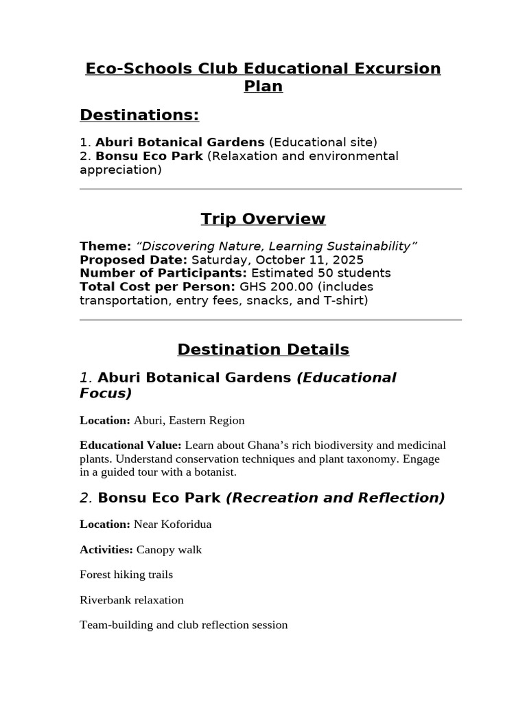 Eco-Schools Club Excursion Plan | PDF
