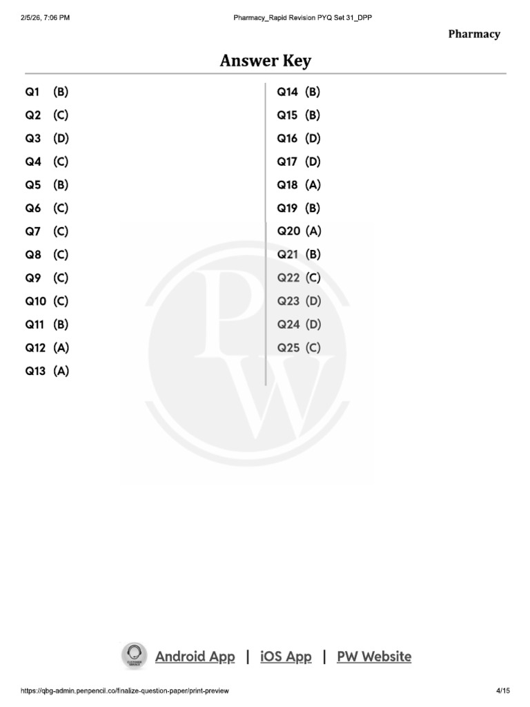 Rapid Revision PYQ Set 31 Answer Key | PDF