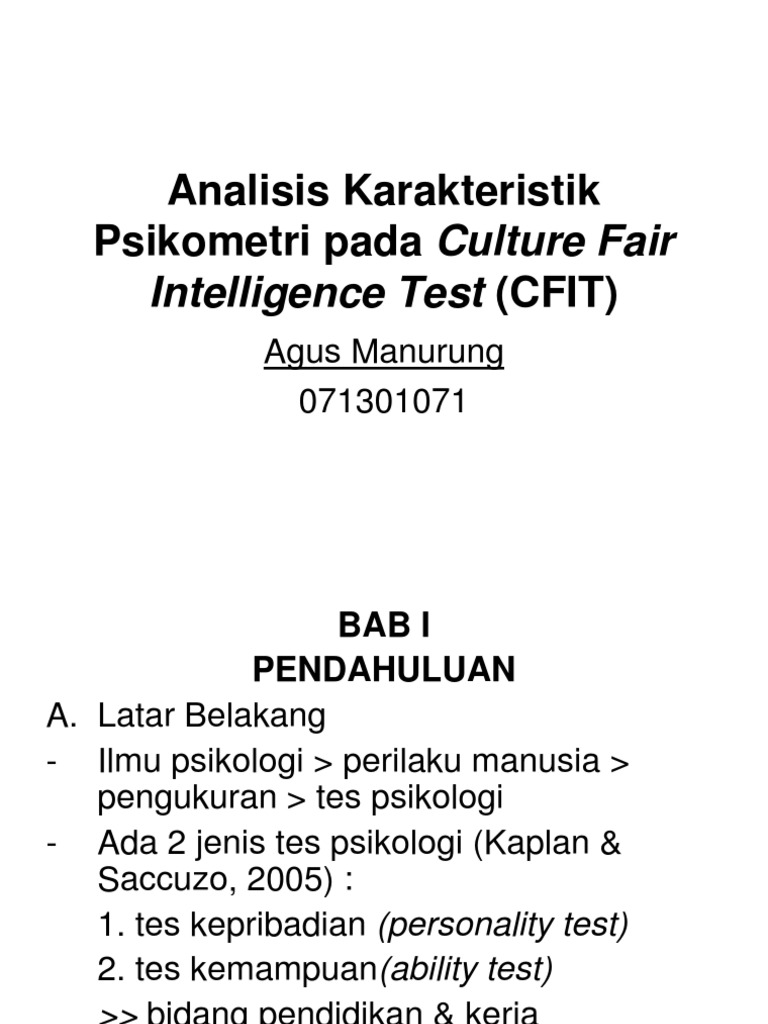 Analisis Karakteristik Psikometri Pada Culture Fair 