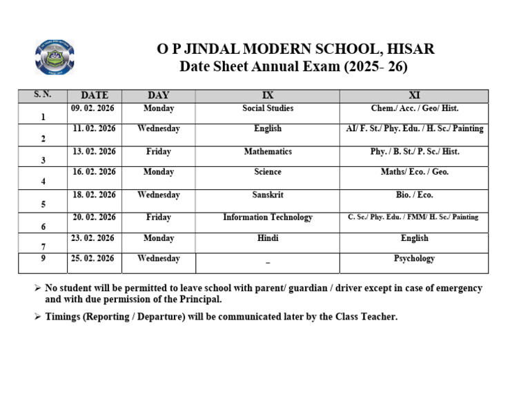 Term - 2 Datesheet 2025-26-1 | PDF