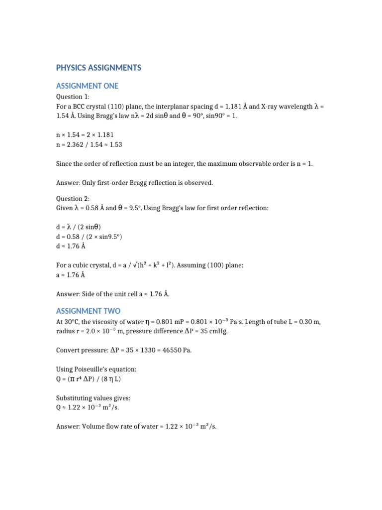 Physics Assignments | PDF